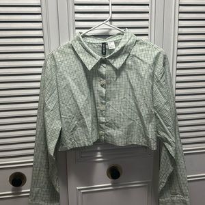 H&M (Divided), M, green plaid button up belly shirt